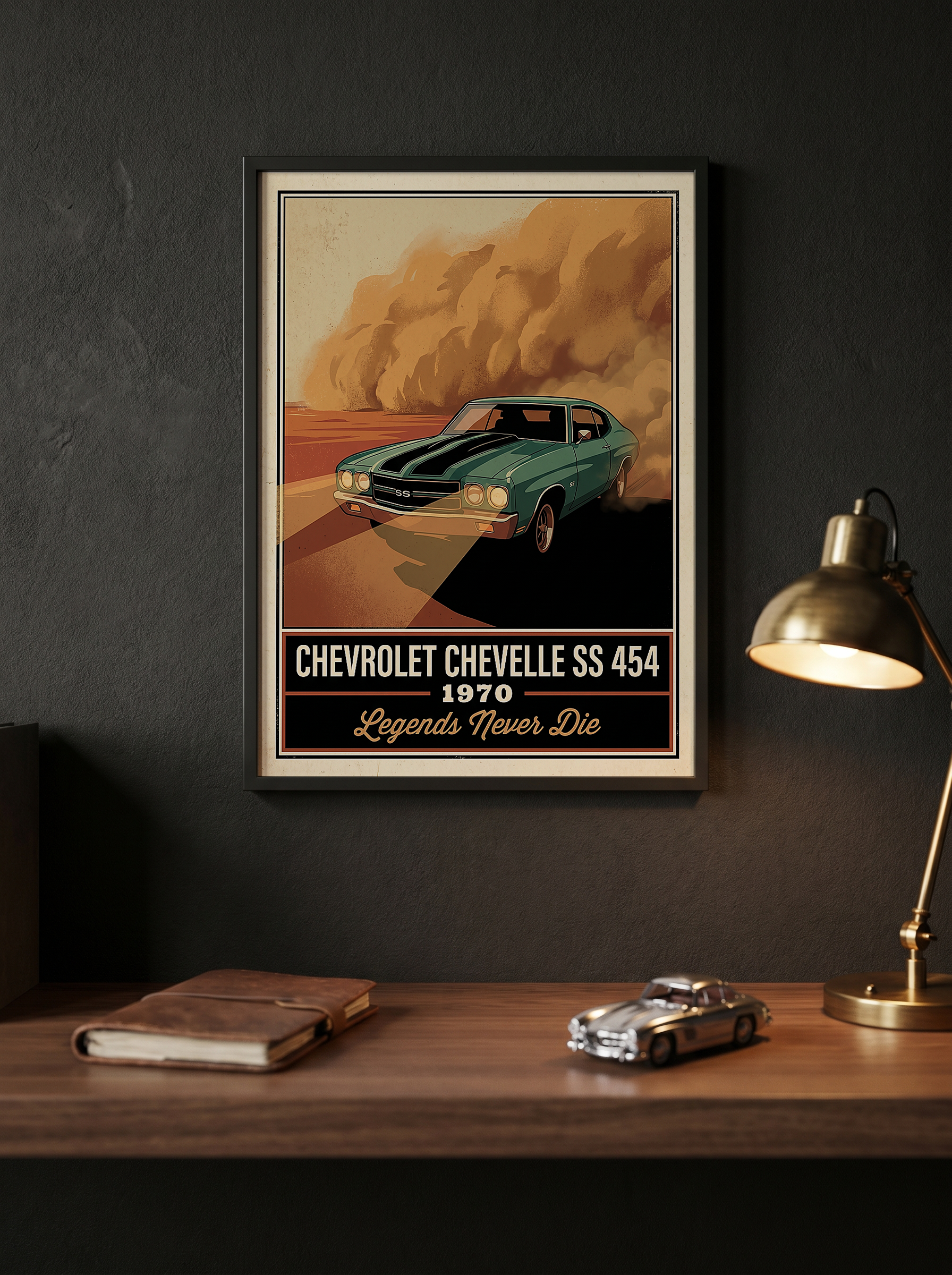 Chevrolet Chevelle SS 454 1970 V7 Dust Storm Poster — Vintage Muscle Car Action Print