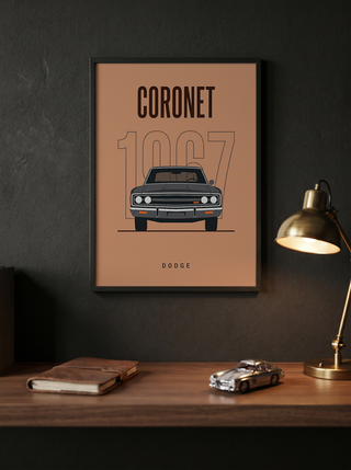 Dodge Coronet 1967 Minimalist Poster — Peach Muscle Car Line Art