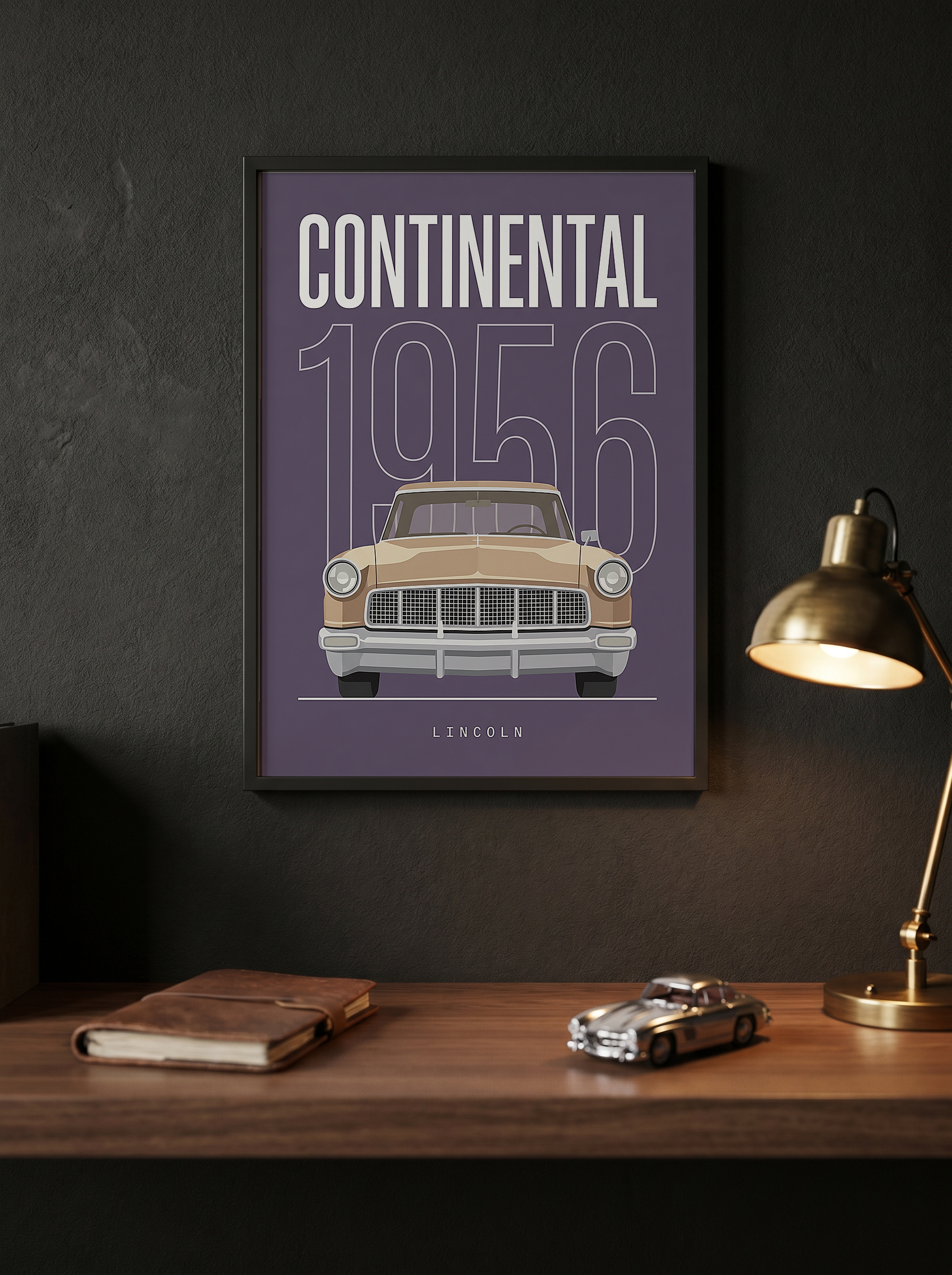 Lincoln Continental 1956 Minimalist Poster — Purple Classic Car Line Art