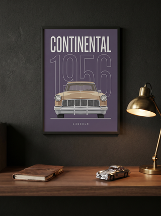 Lincoln Continental 1956 Minimalist Poster — Purple Classic Car Line Art