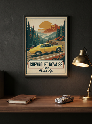 Chevrolet Nova SS 1972 V2 Poster — Vintage Muscle Mountain Pine Winding Road Print
