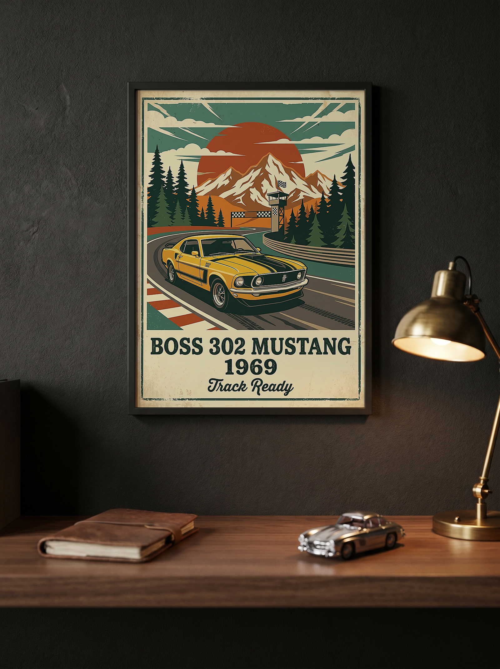 Boss 302 Mustang 1969 Poster — Vintage Muscle Car Race Track Print