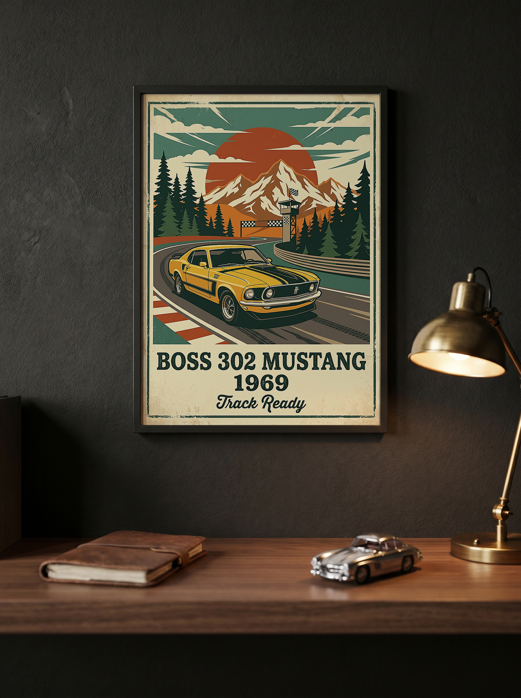 Boss 302 Mustang 1969 Poster — Vintage Muscle Car Race Track Print