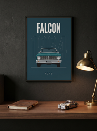 Ford Falcon 1964 Minimalist Poster — Teal Compact Muscle Line Art