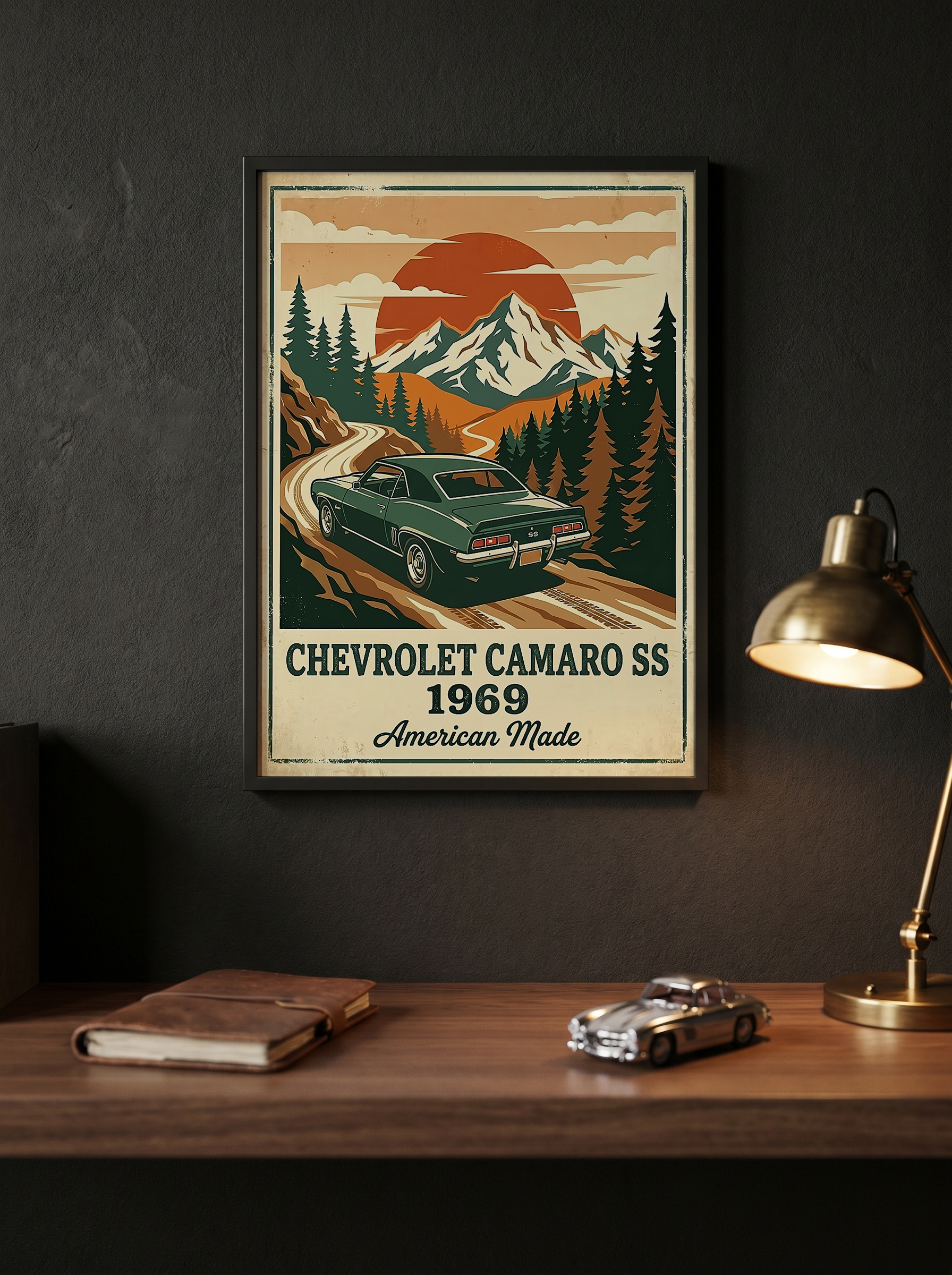 Chevrolet Camaro SS 1969 V2 Poster — Vintage Muscle Car Mountain Pine Print
