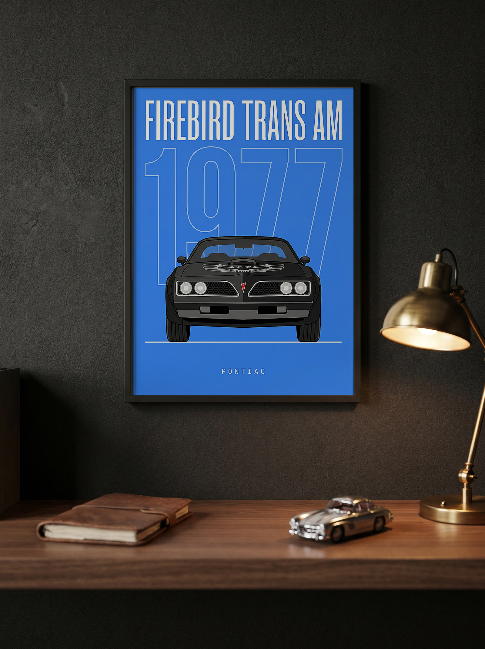 Pontiac Firebird Trans Am 1977 V2 Royal Blue Minimalist Poster — Bandit Muscle Line Art