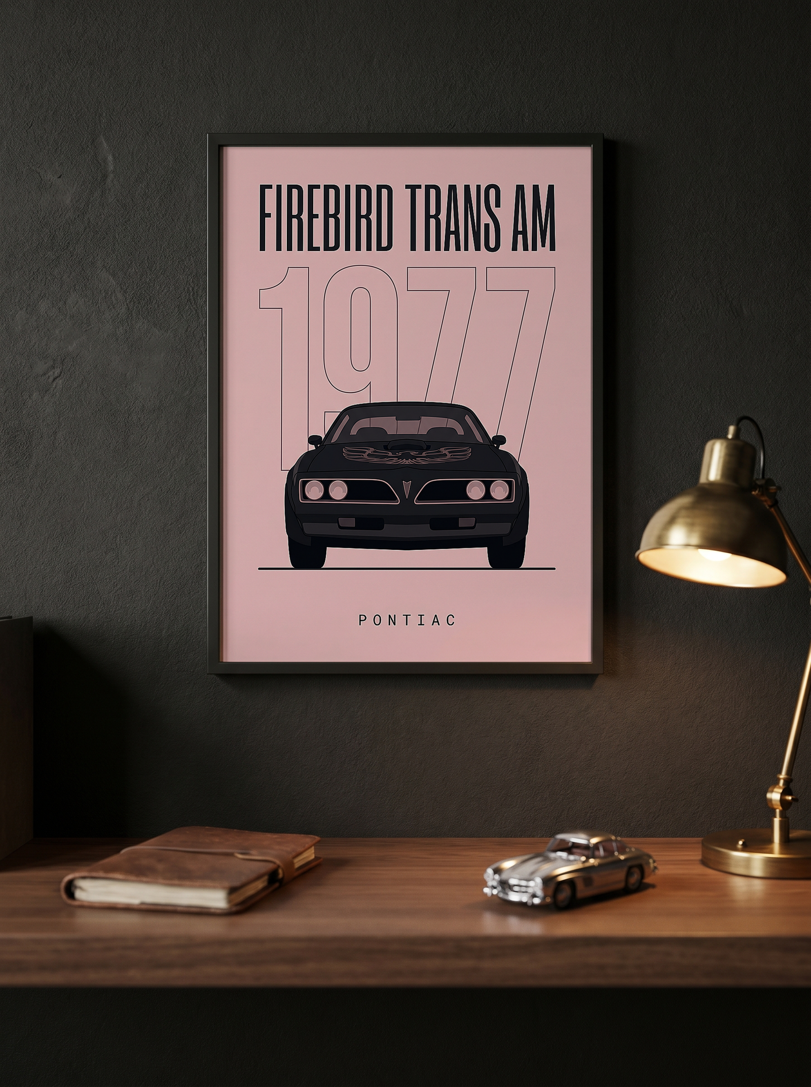 Pontiac Firebird Trans Am 1977 Minimalist Poster — Blush Pink Muscle Line Art