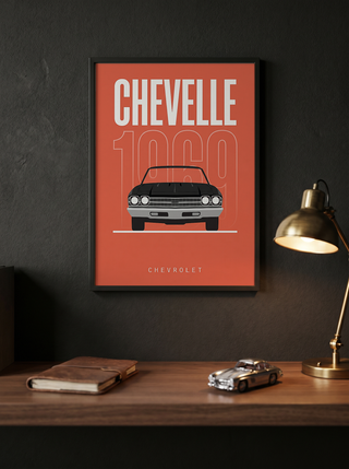 Chevrolet Chevelle 1969 Minimalist Poster — Coral Convertible Muscle Line Art