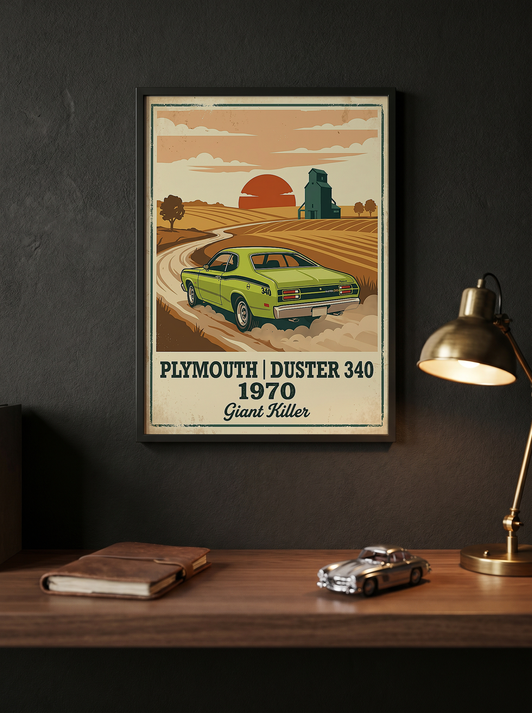 Plymouth Duster 340 1970 Poster — Vintage Muscle Car Country Wheat Print