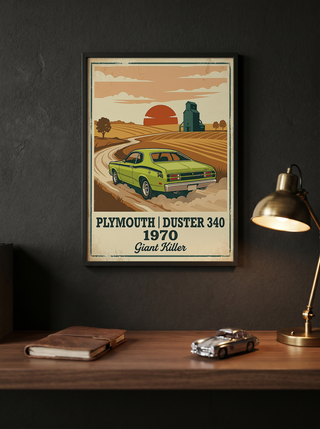 Plymouth Duster 340 1970 Poster — Vintage Muscle Car Country Wheat Print