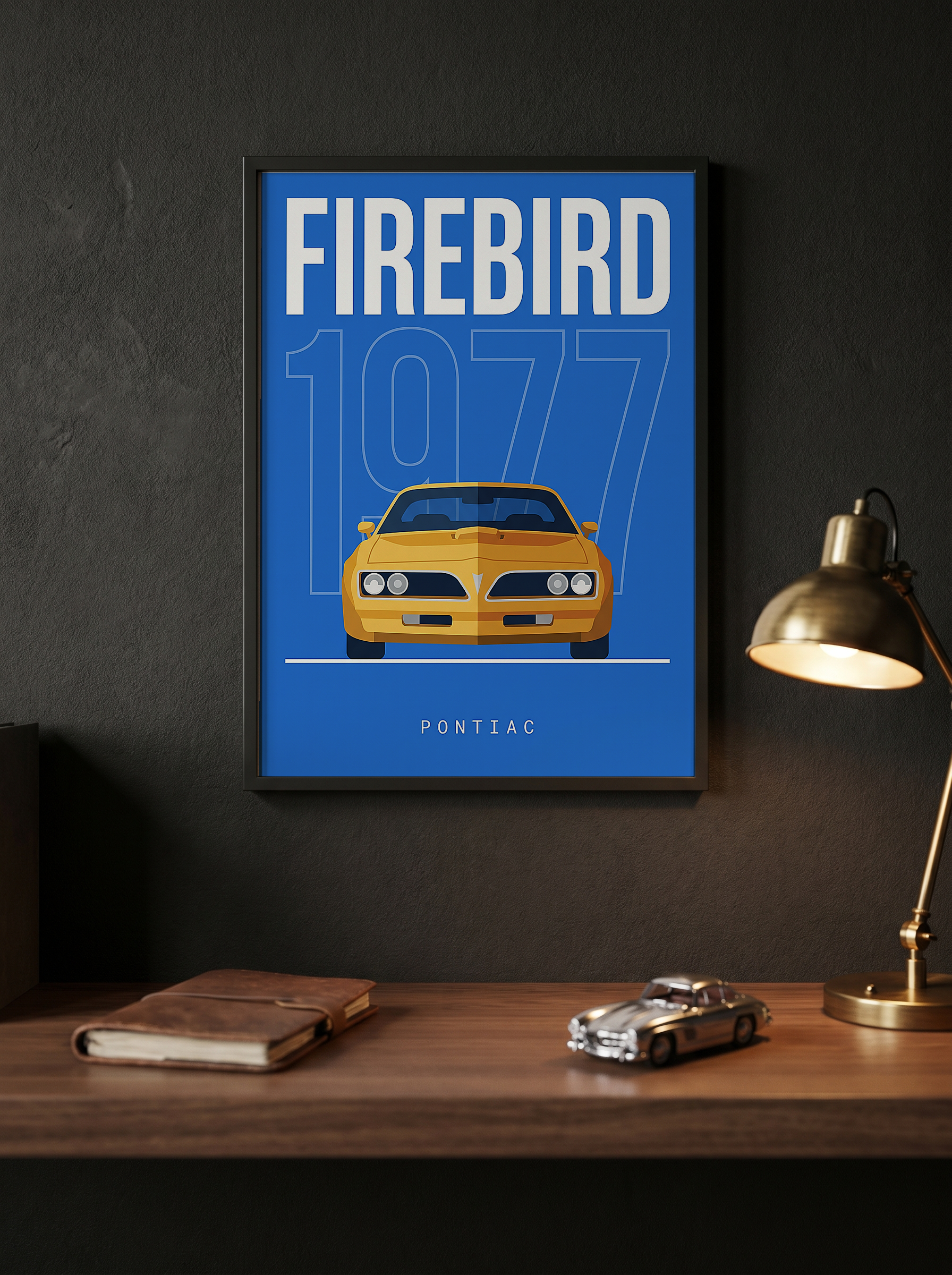 Pontiac Firebird 1977 Minimalist Poster — Blue Muscle Car Line Art