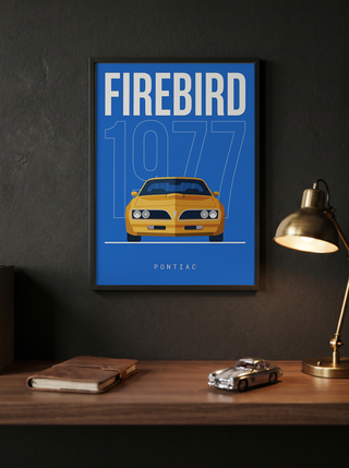 Pontiac Firebird 1977 Minimalist Poster — Blue Muscle Car Line Art