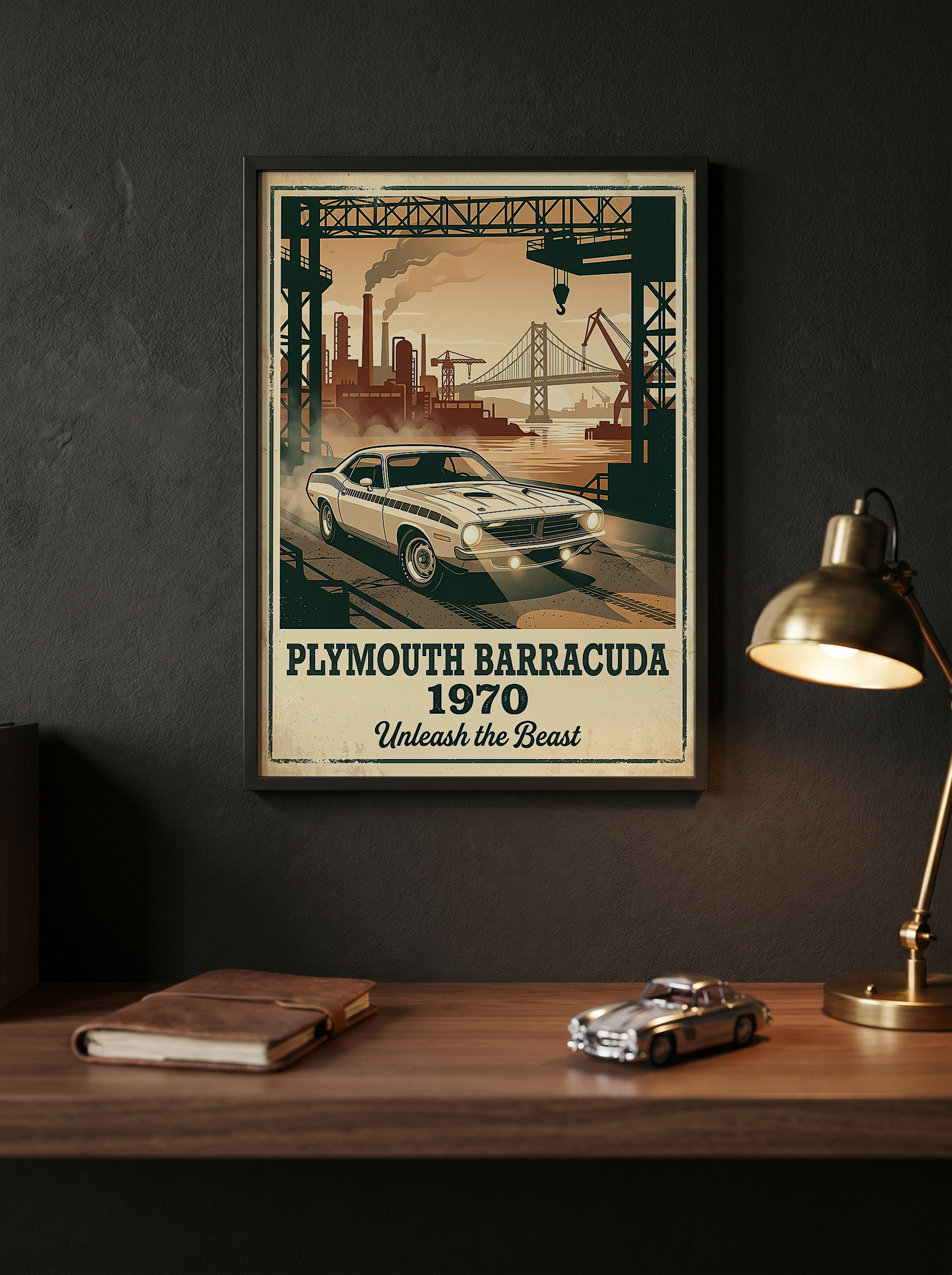 Plymouth Barracuda 1970 V2 Poster — Vintage Muscle Car Industrial Port Print