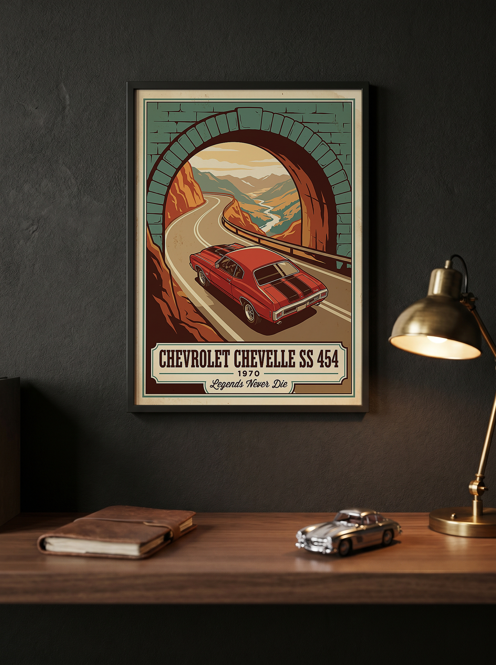 Chevrolet Chevelle SS 454 1970 V9 Stone Tunnel Poster — Vintage Muscle Mountain Pass