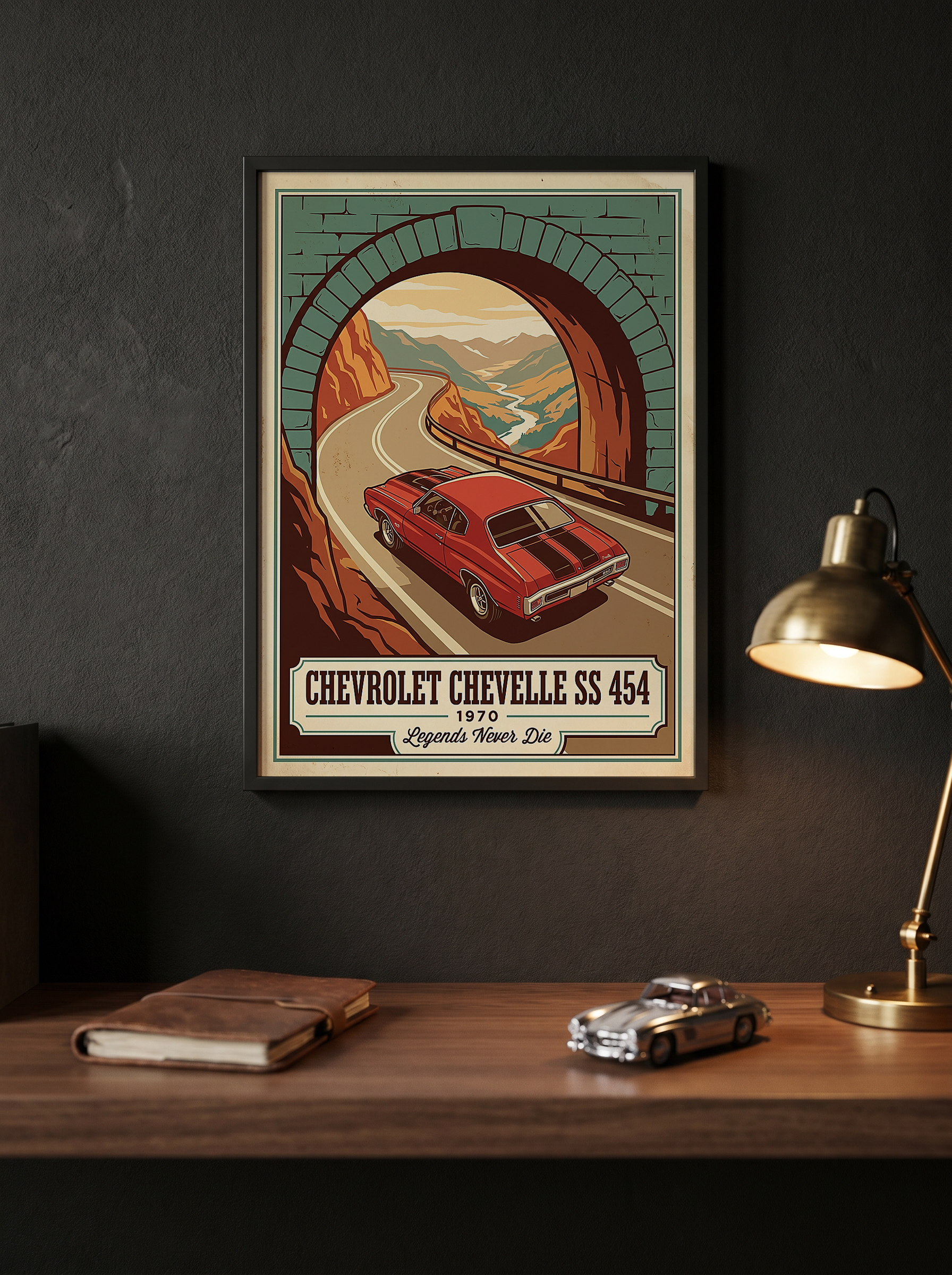 Chevrolet Chevelle SS 454 1970 V9 Stone Tunnel Poster — Vintage Muscle Mountain Pass