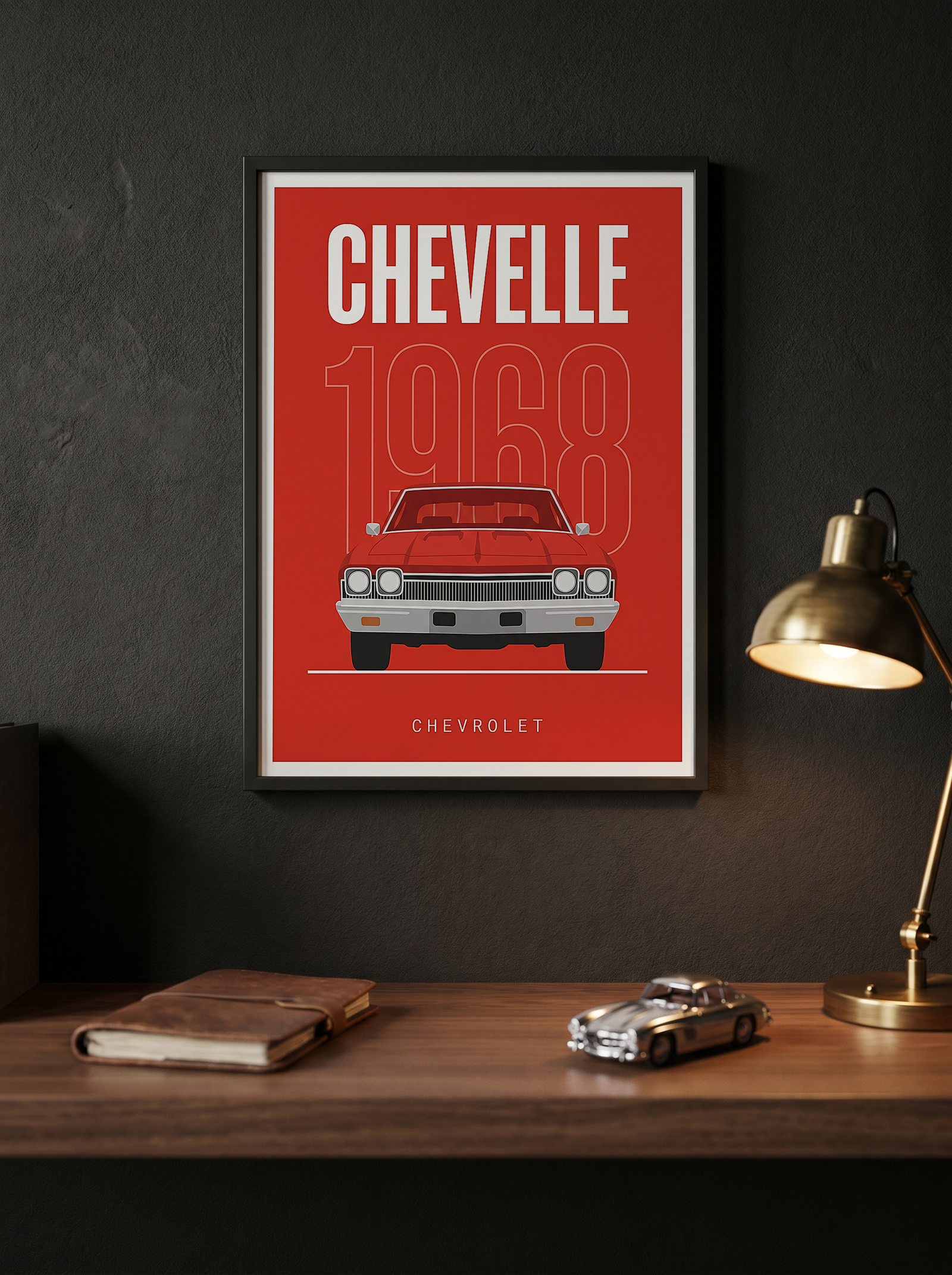 Chevrolet Chevelle 1968 Minimalist Poster — Red Muscle Car Line Art