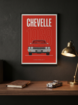 Chevrolet Chevelle 1968 Minimalist Poster — Red Muscle Car Line Art