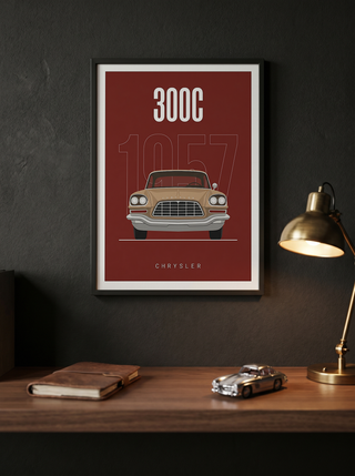 Chrysler 300C 1957 Minimalist Poster — Crimson Letter Series Line Art