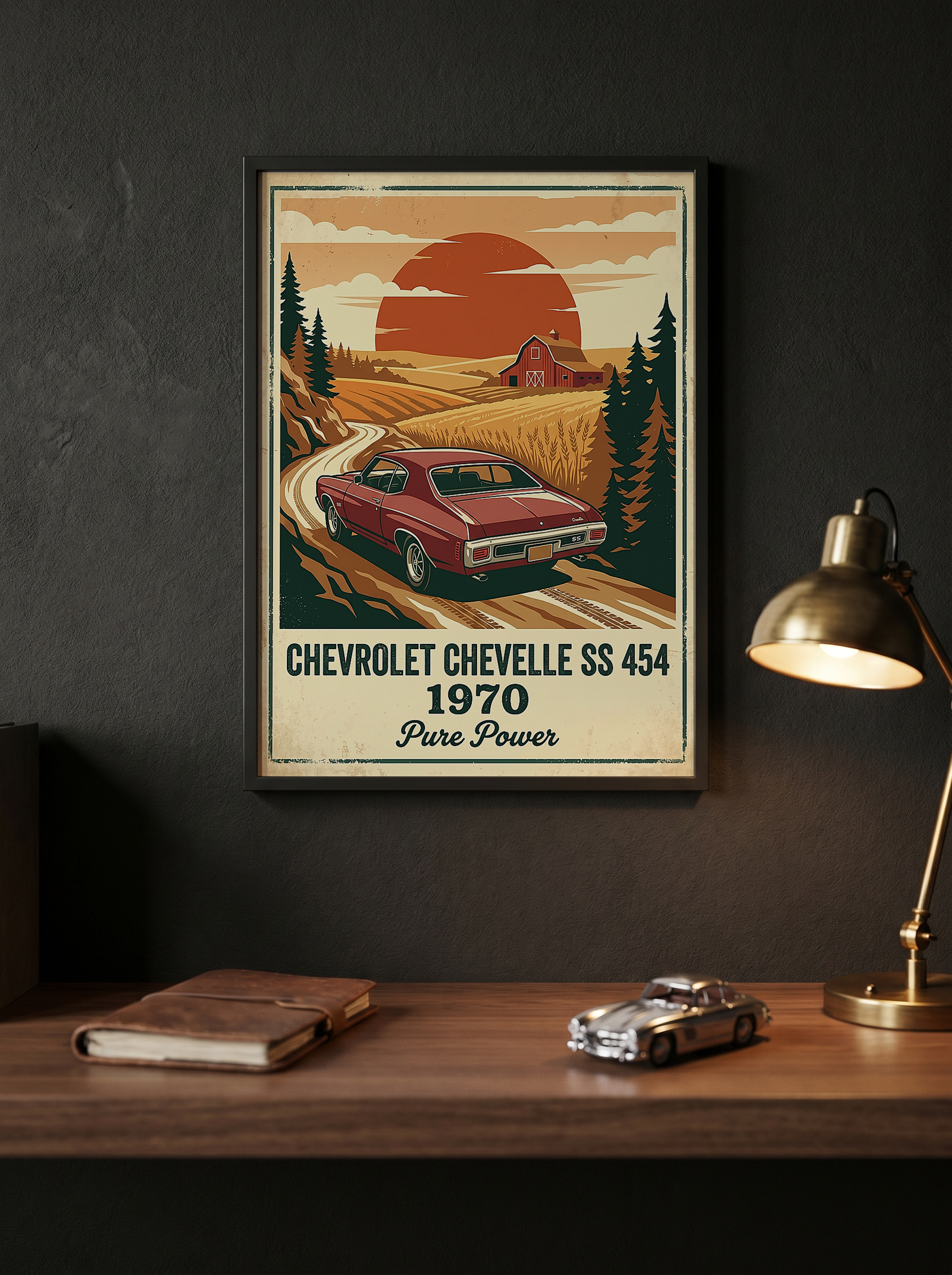 Chevrolet Chevelle SS 454 1970 V5 Poster — Vintage Muscle Car Country Lane Sunset