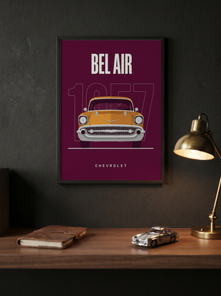 Chevrolet Bel Air 1957 Minimalist Poster — Burgundy Classic Car Line Art