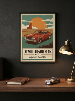 Chevrolet Chevelle SS 454 1970 V8 Sunset Silo Poster — Vintage Muscle Heartland Print