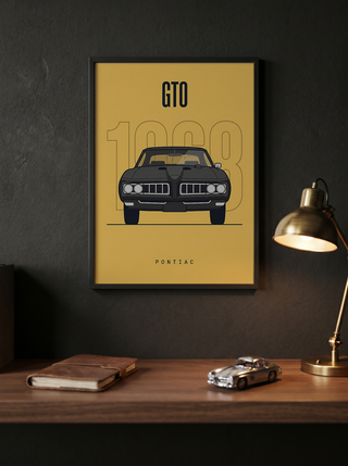 Pontiac GTO 1968 Minimalist Poster — Golden Yellow Muscle Car Line Art