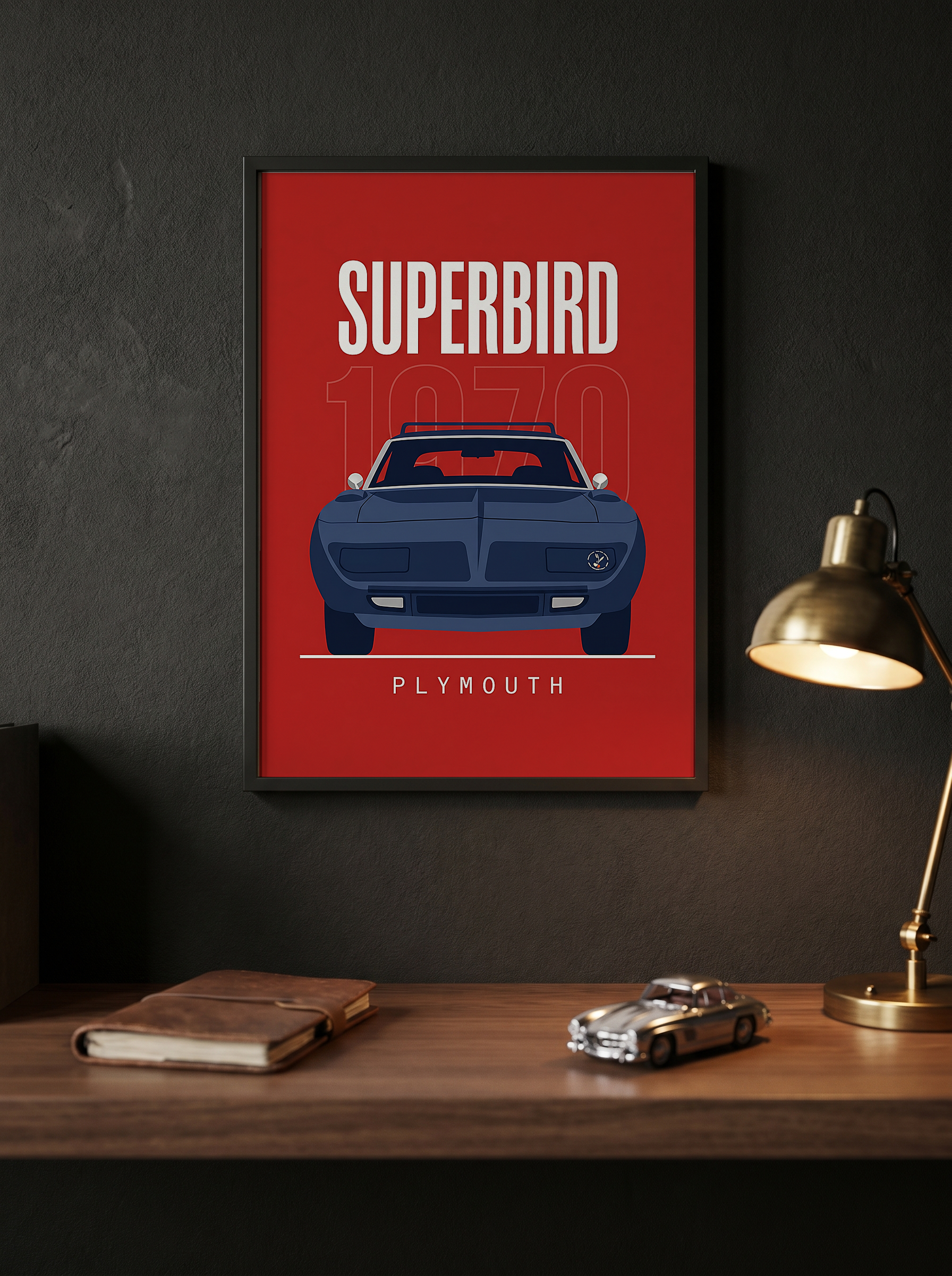 Plymouth Superbird 1970 Minimalist Poster — Red Aero Wing Muscle Line Art