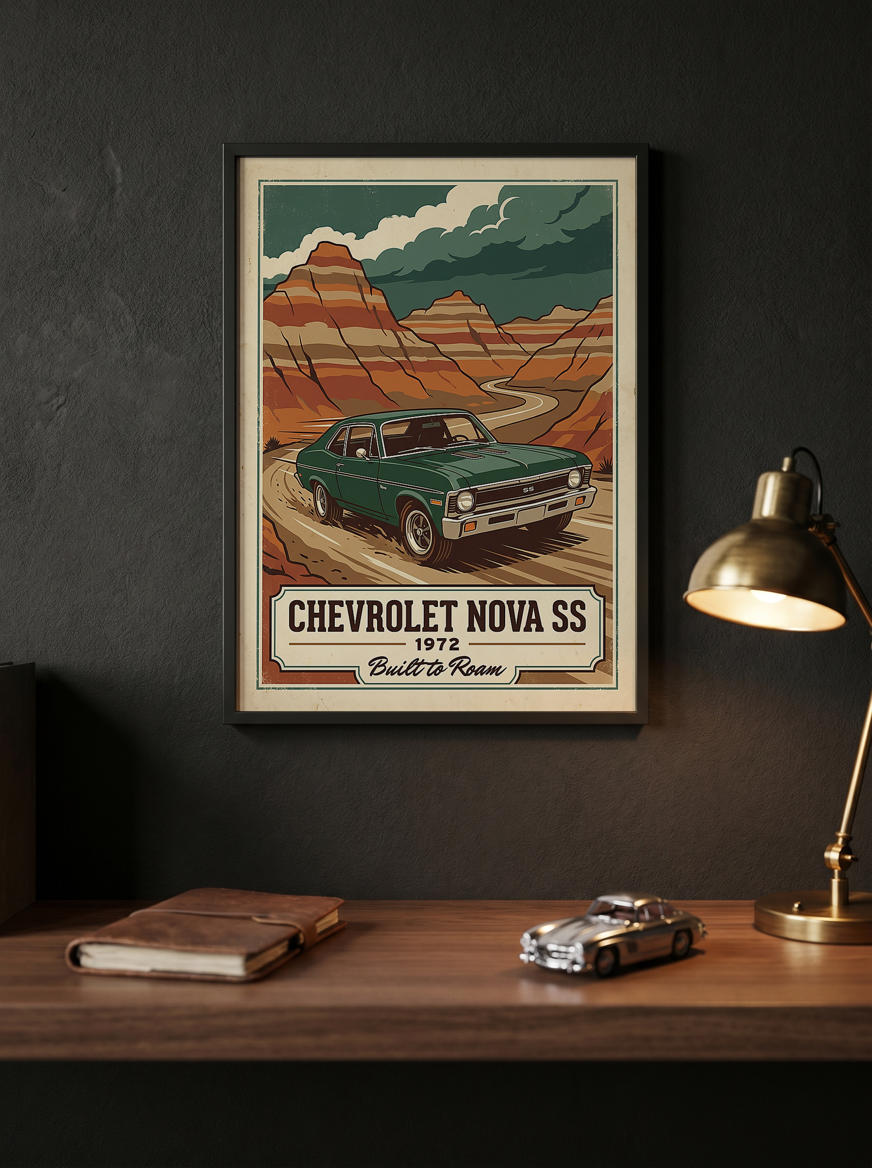 Chevrolet Nova SS 1972 V3 Poster — Vintage Muscle Badlands Canyon Print