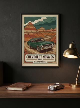 Chevrolet Nova SS 1972 V3 Poster — Vintage Muscle Badlands Canyon Print