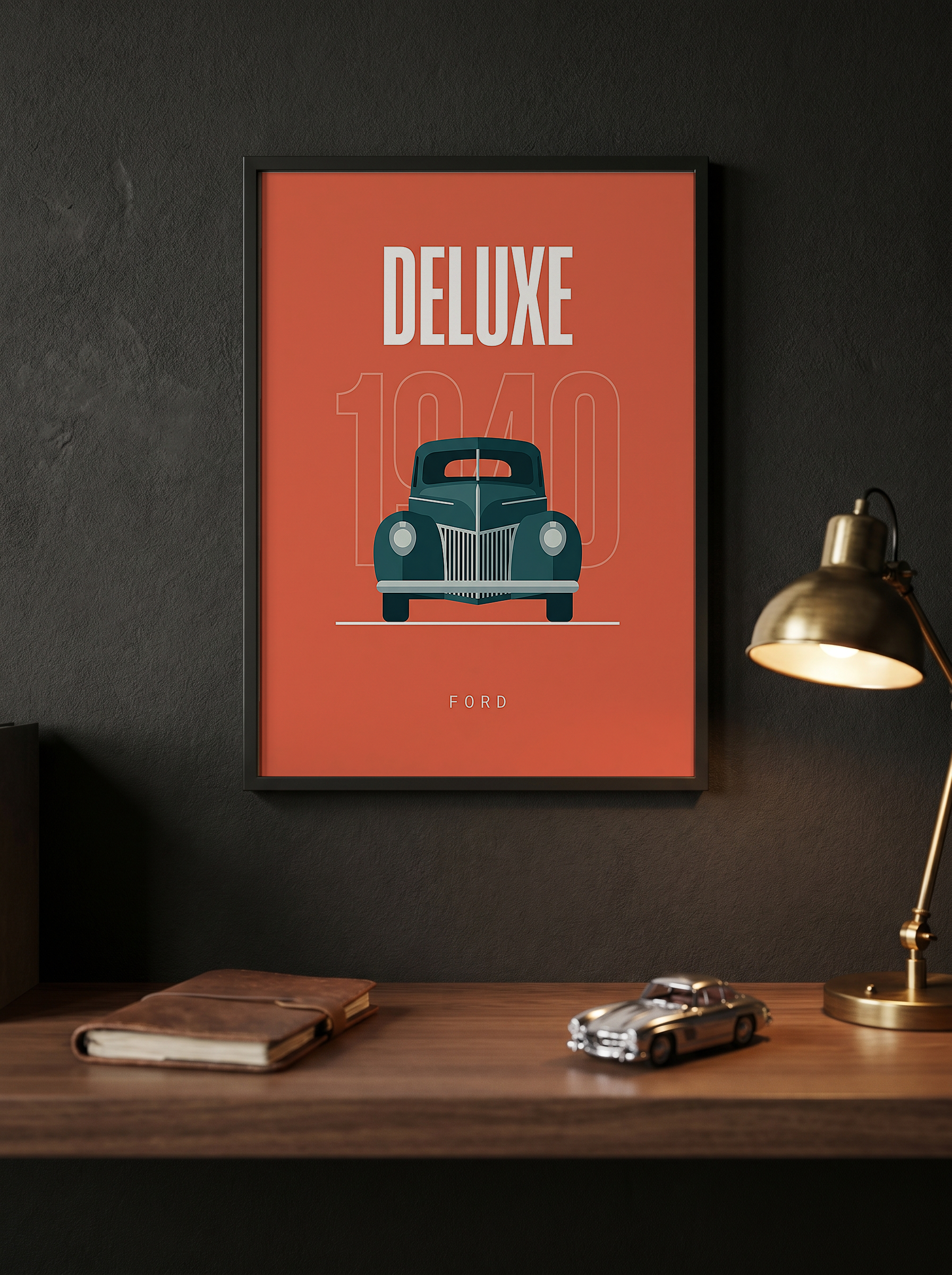 Ford Deluxe 1940 Minimalist Poster — Coral Pre-War Classic Line Art