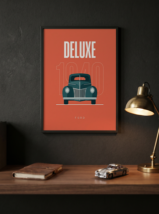 Ford Deluxe 1940 Minimalist Poster — Coral Pre-War Classic Line Art
