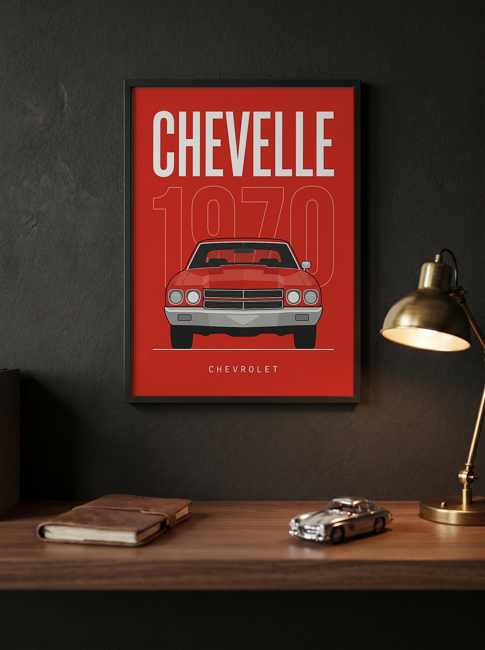 Chevrolet Chevelle 1970 Minimalist Poster — Red Muscle Car Line Art