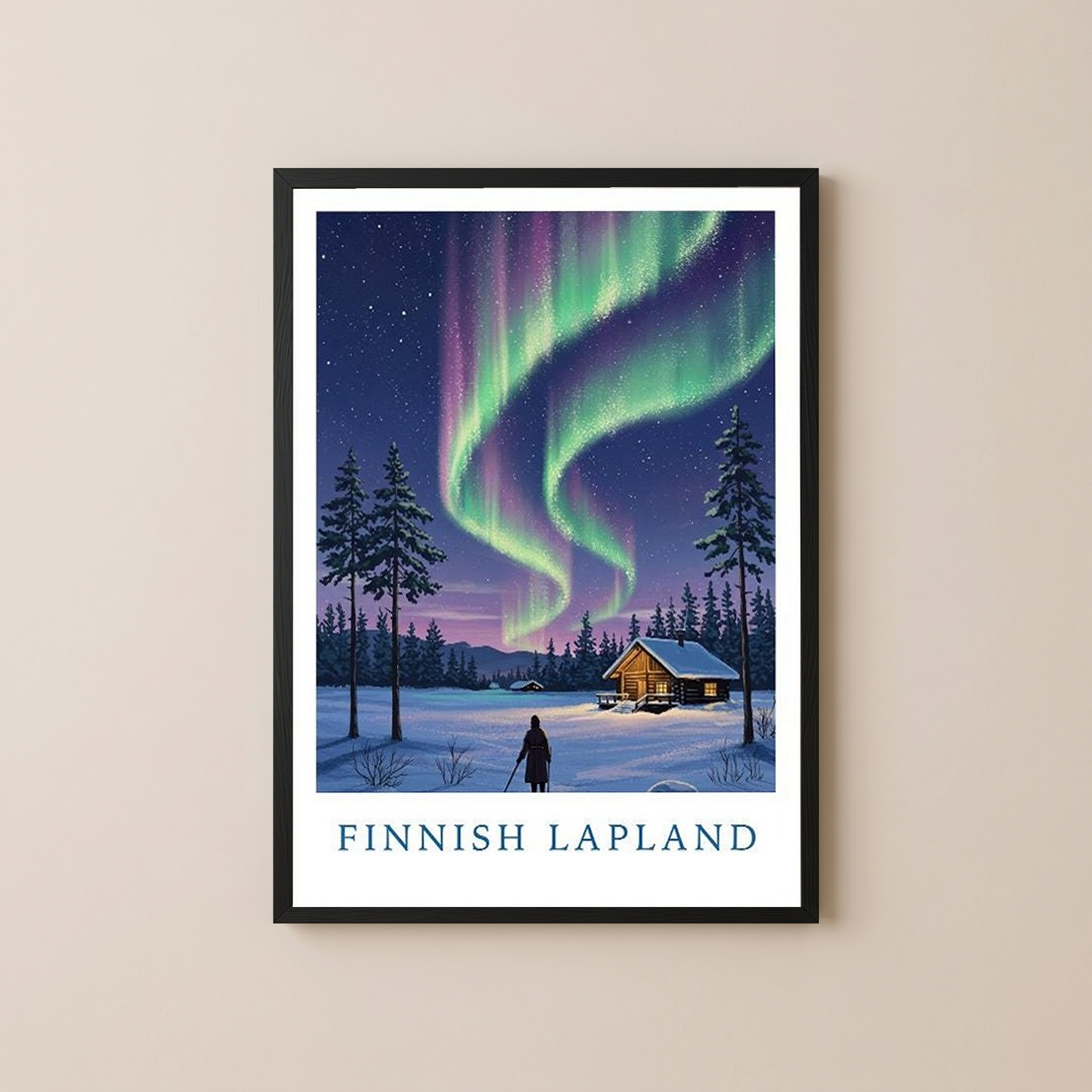 Finnish Lapland — Northern Lights Cabin Winter Wall Art Print