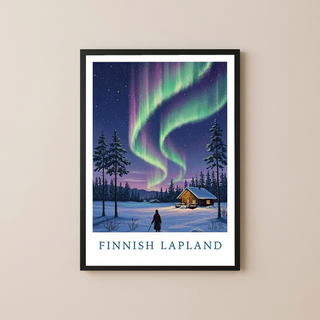 Finnish Lapland — Northern Lights Cabin Winter Wall Art Print