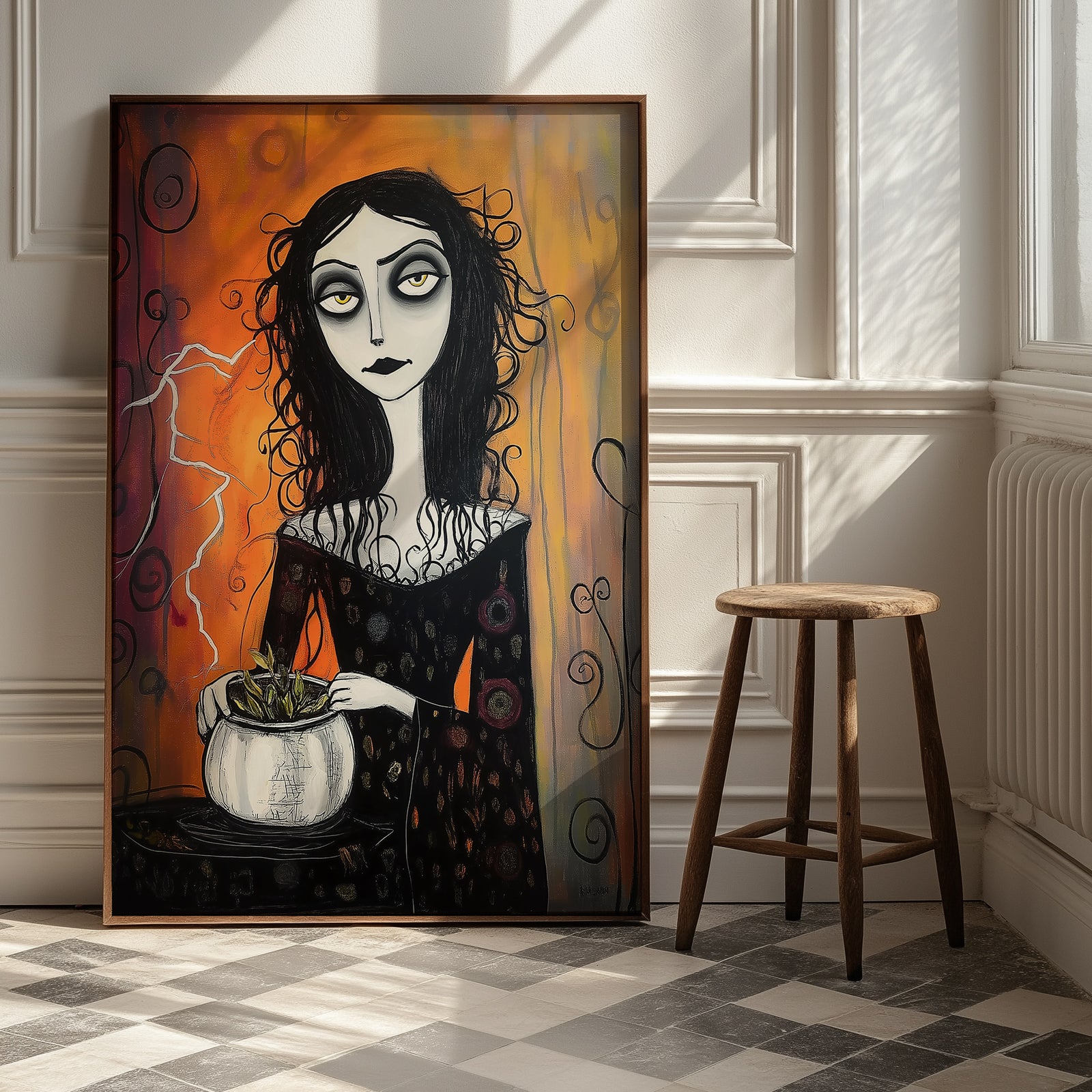 Gothic Gardener Wall Art Print — Dark Botanical Portrait Poster