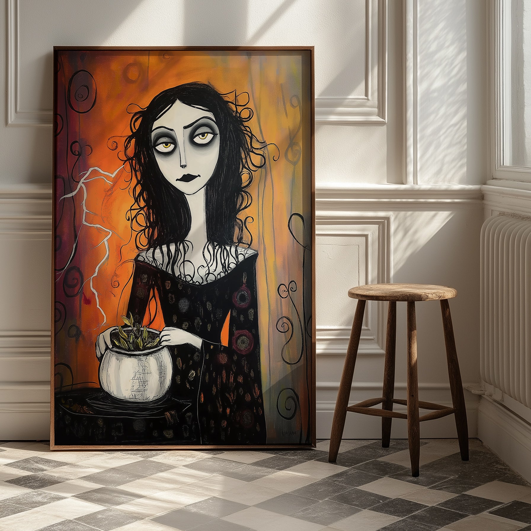 Gothic Gardener Wall Art Print — Dark Botanical Portrait Poster