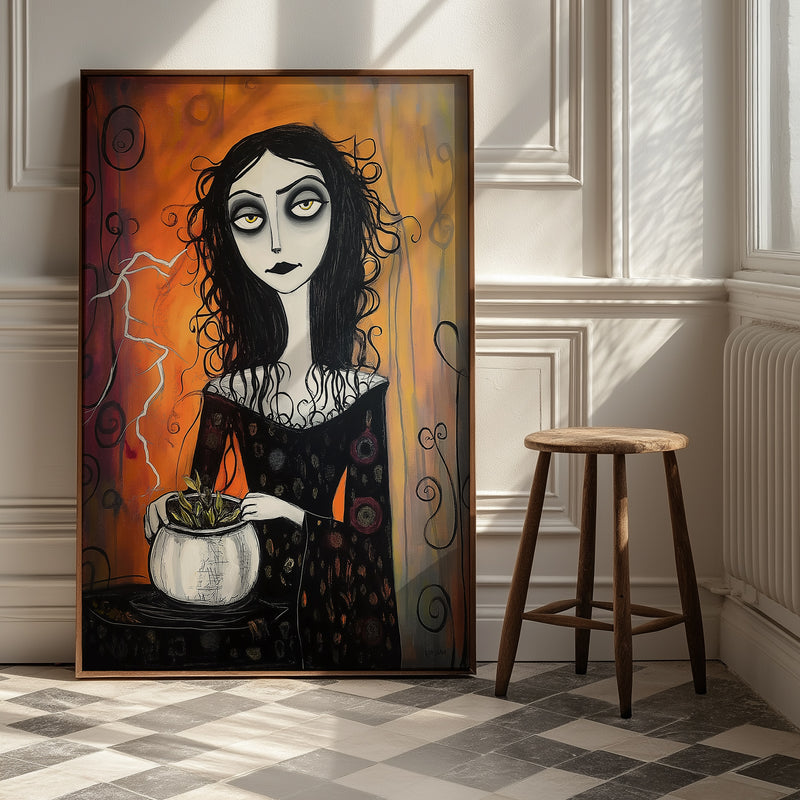 Gothic Gardener Wall Art Print — Dark Botanical Portrait Poster