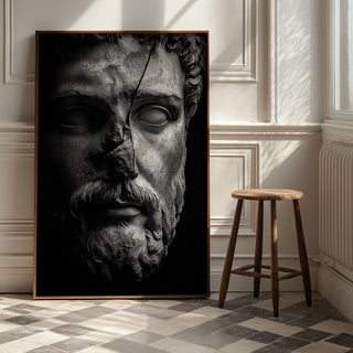 Stone Guardian Wall Art Print — Ancient Sculpted Face Poster