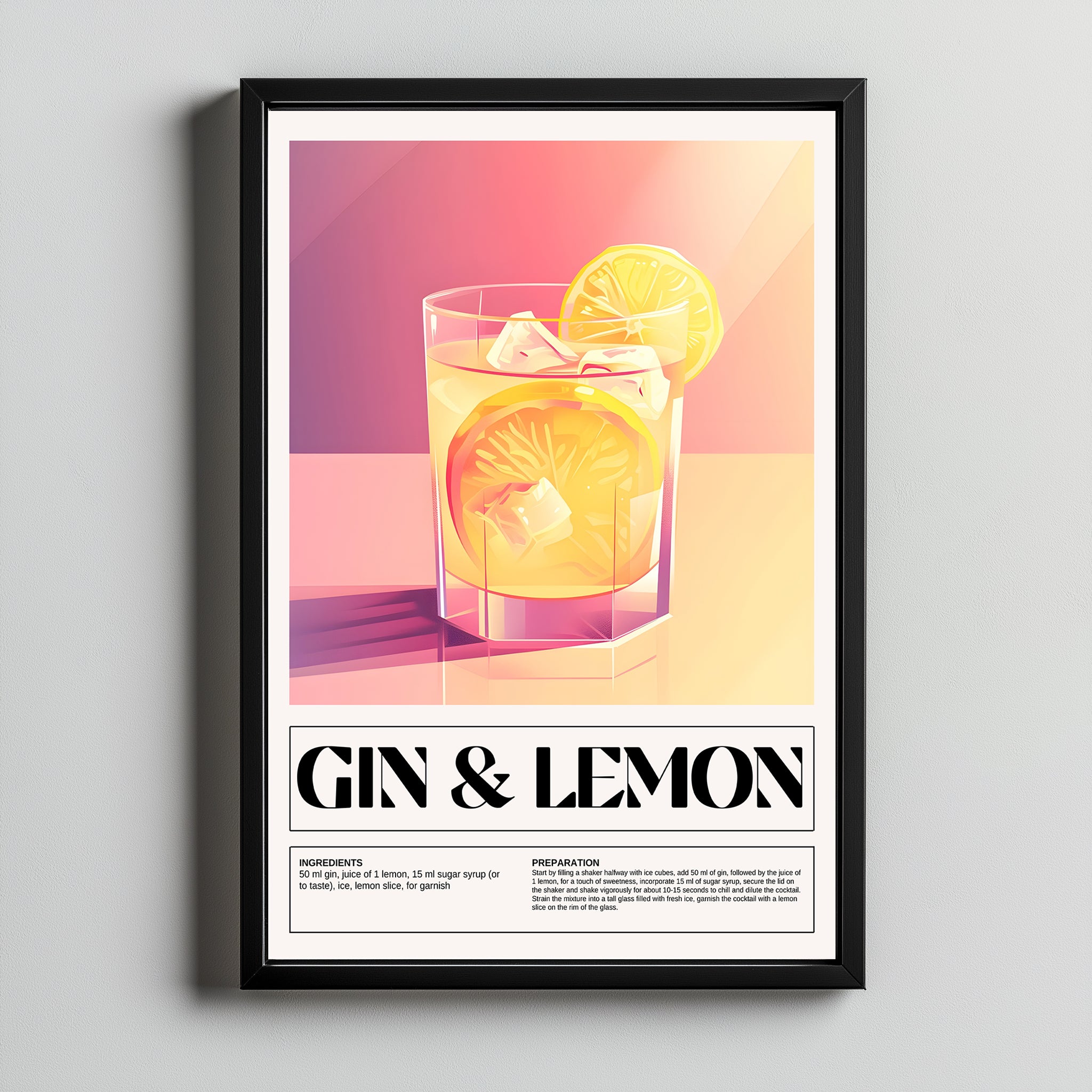 Gin & Lemon Wall Art Print — Classic Cocktail Poster