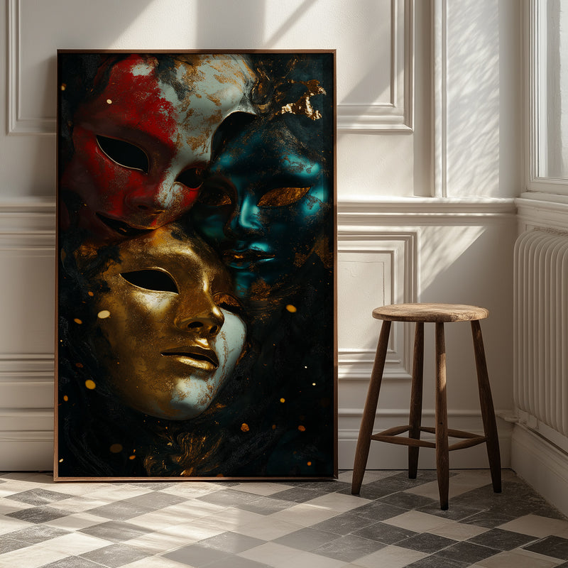 Chromatic Masks Wall Art Print — Mystical Three Masks Poster