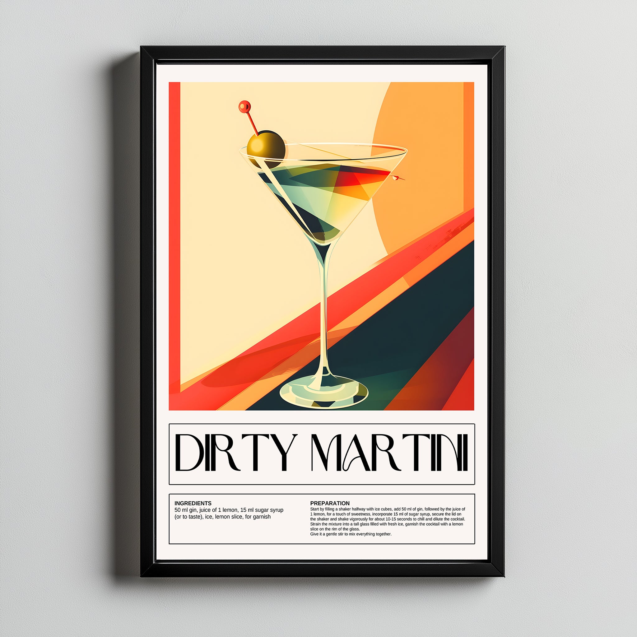 Dirty Martini Wall Art Print — Classic Olive Cocktail Poster