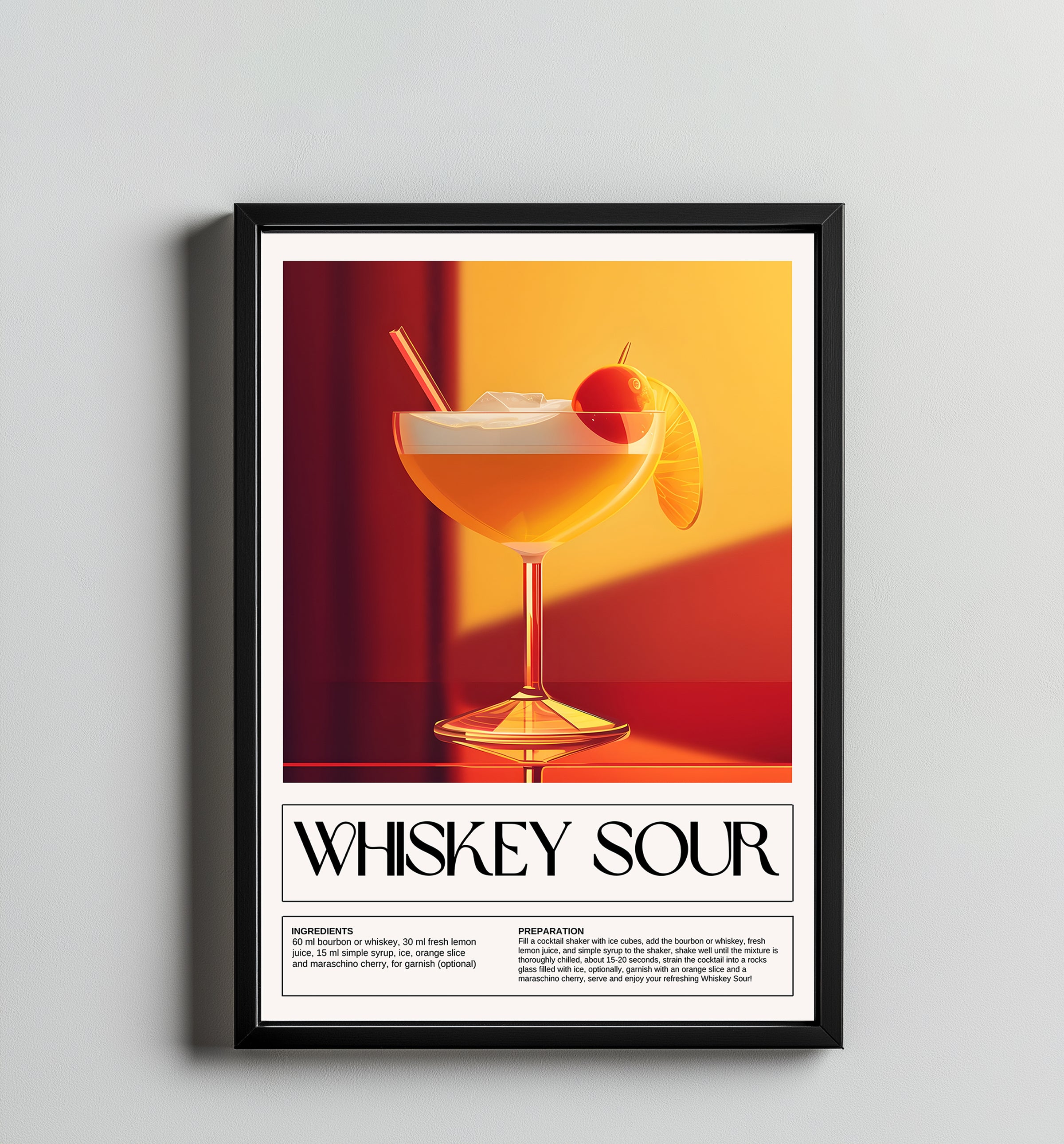 Whiskey Sour Wall Art Print — Classic Bourbon Cocktail Poster