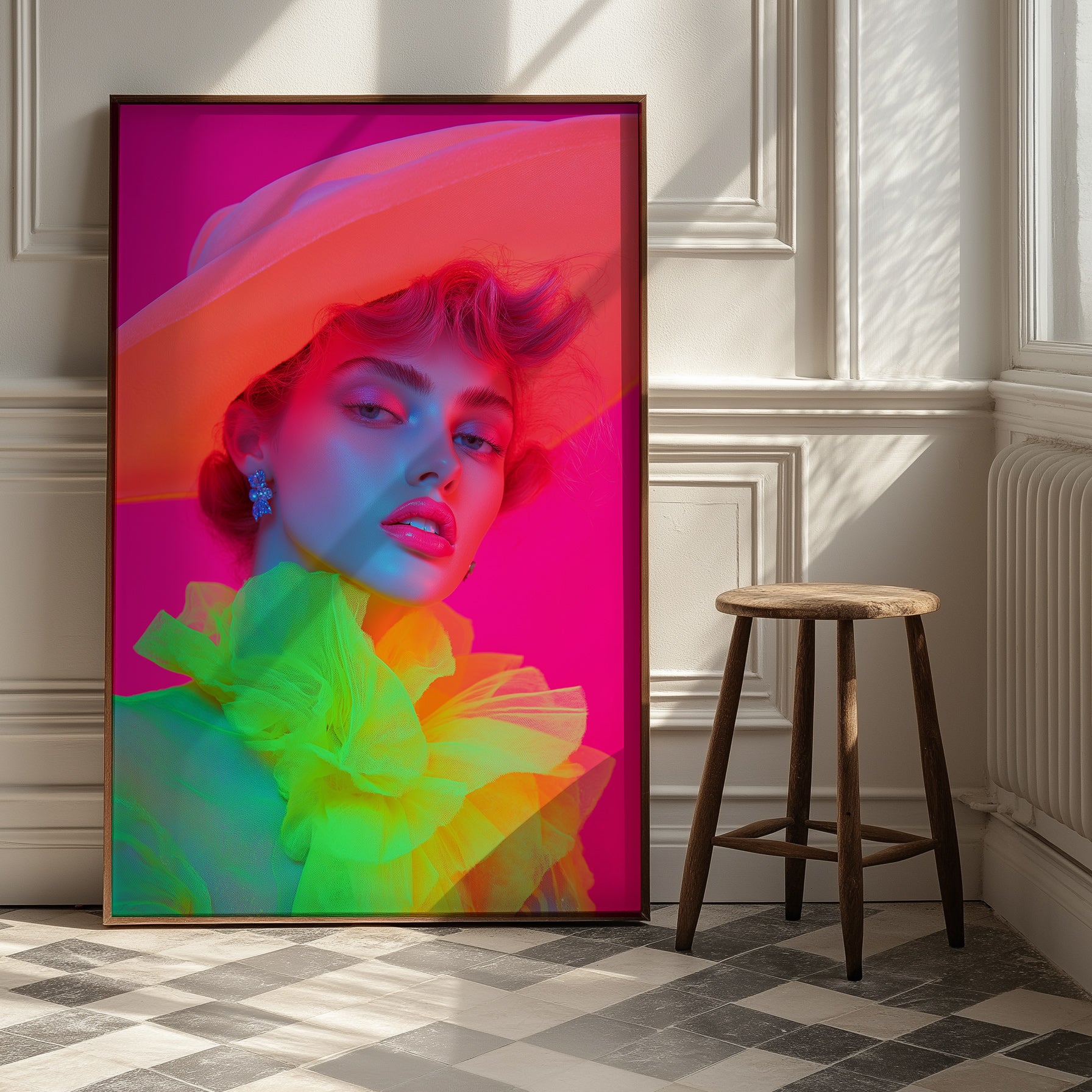 Hat and Hues Wall Art Print — Neon Pop Portrait Poster
