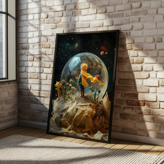 The Little Prince in a Snow Globe Wall Art Print — Saint-Exupéry Tribute Poster