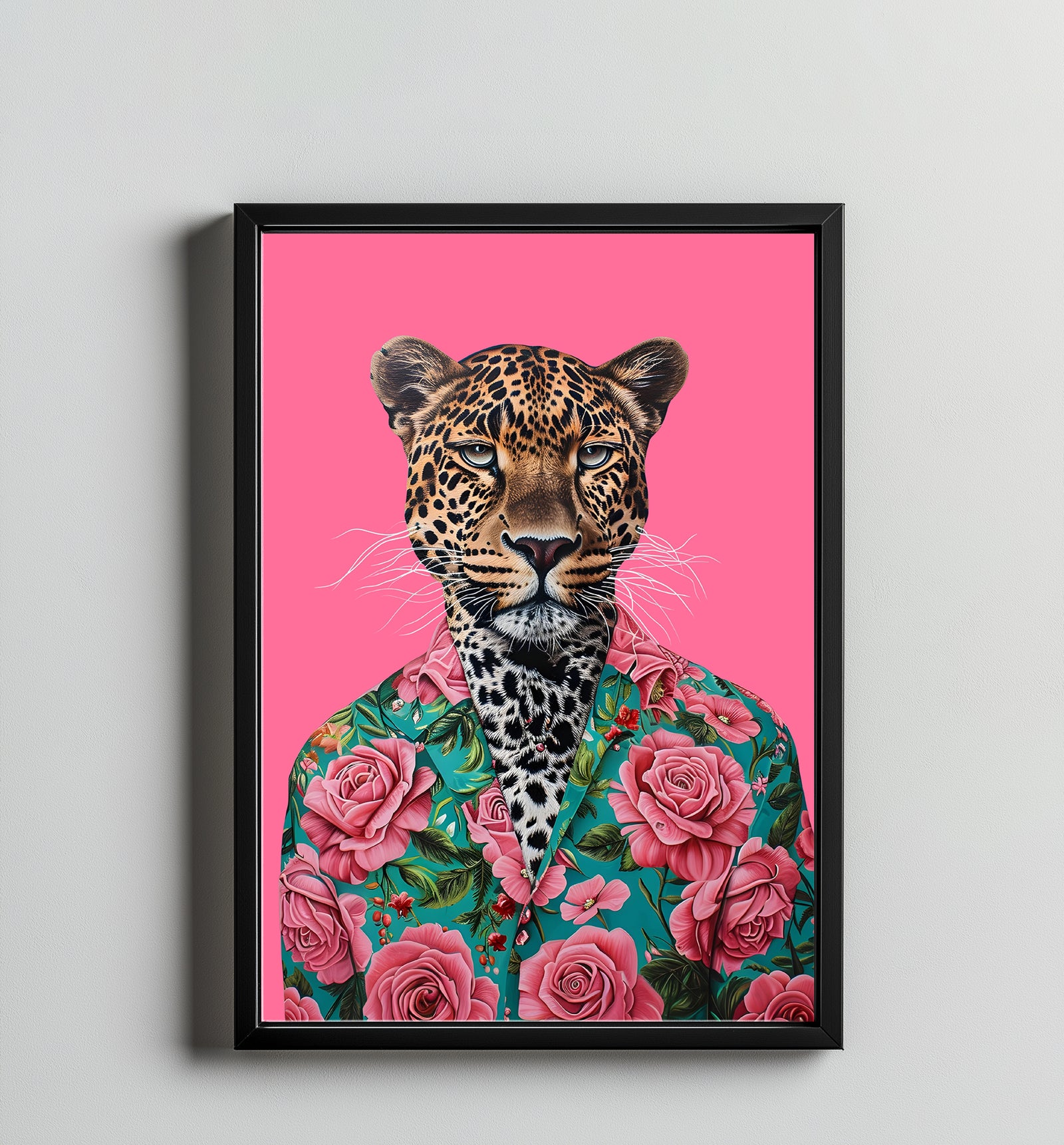 Floral Leopard Wall Art Print — Botanical Animal Poster