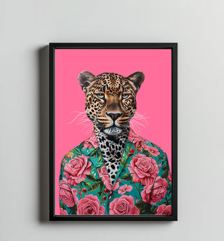 Floral Leopard Wall Art Print — Botanical Animal Poster