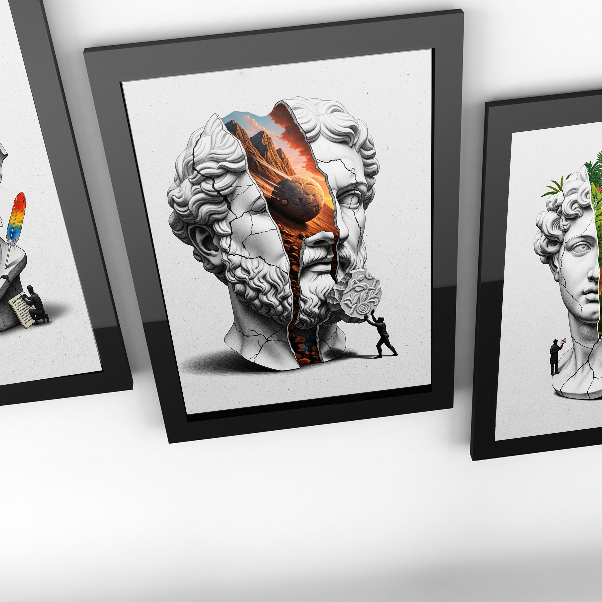 Sisyphus Eternal Struggle — Surreal Heracles Bust Wall Art Print