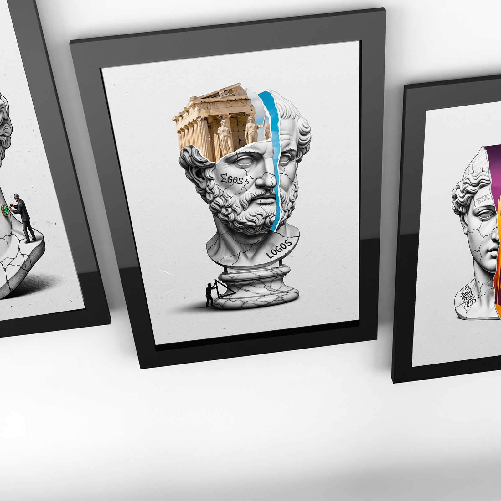 Logos Parthenon — Surreal Philosopher Bust Wall Art Print