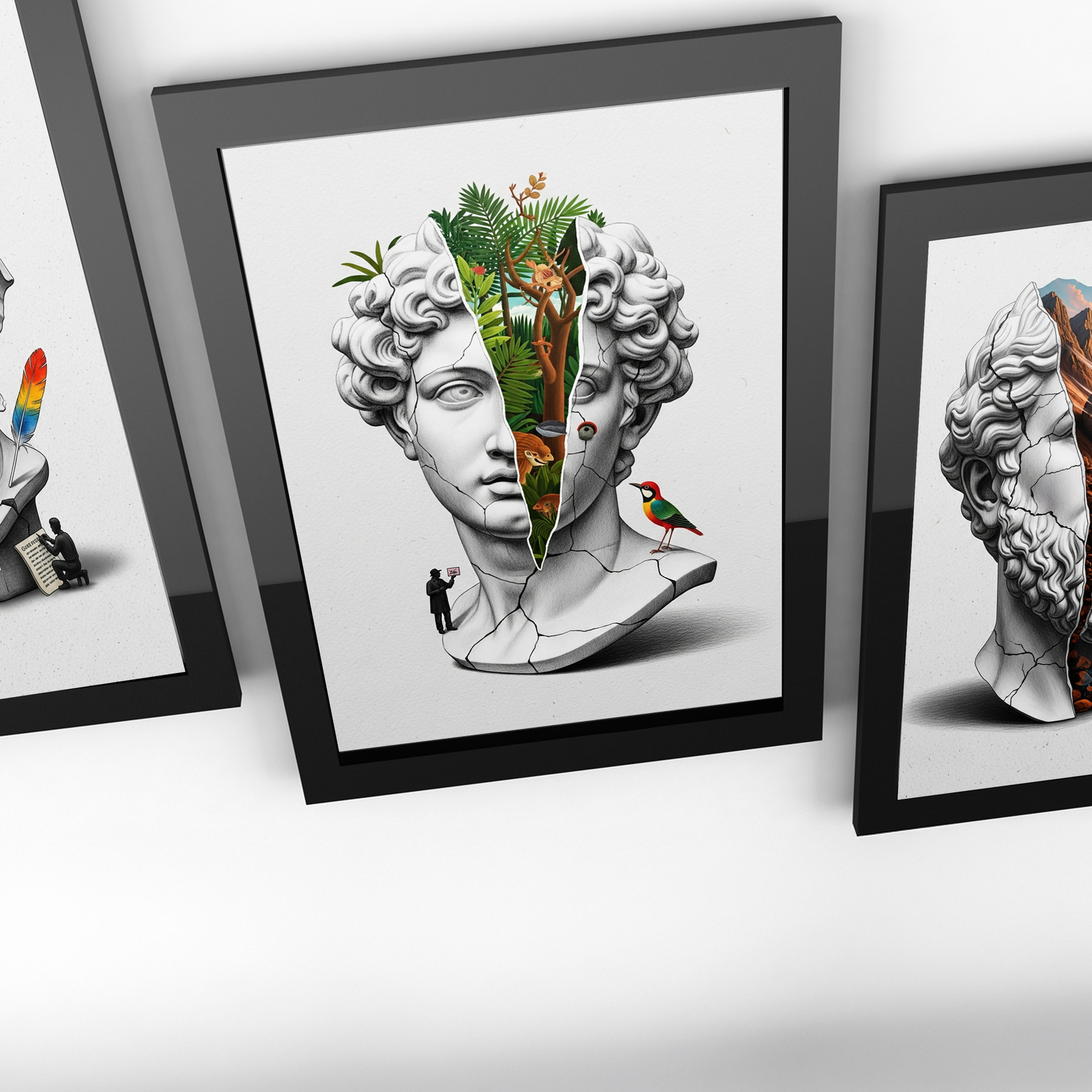 Nature Collage — Surreal Apollo Bust Wall Art Print