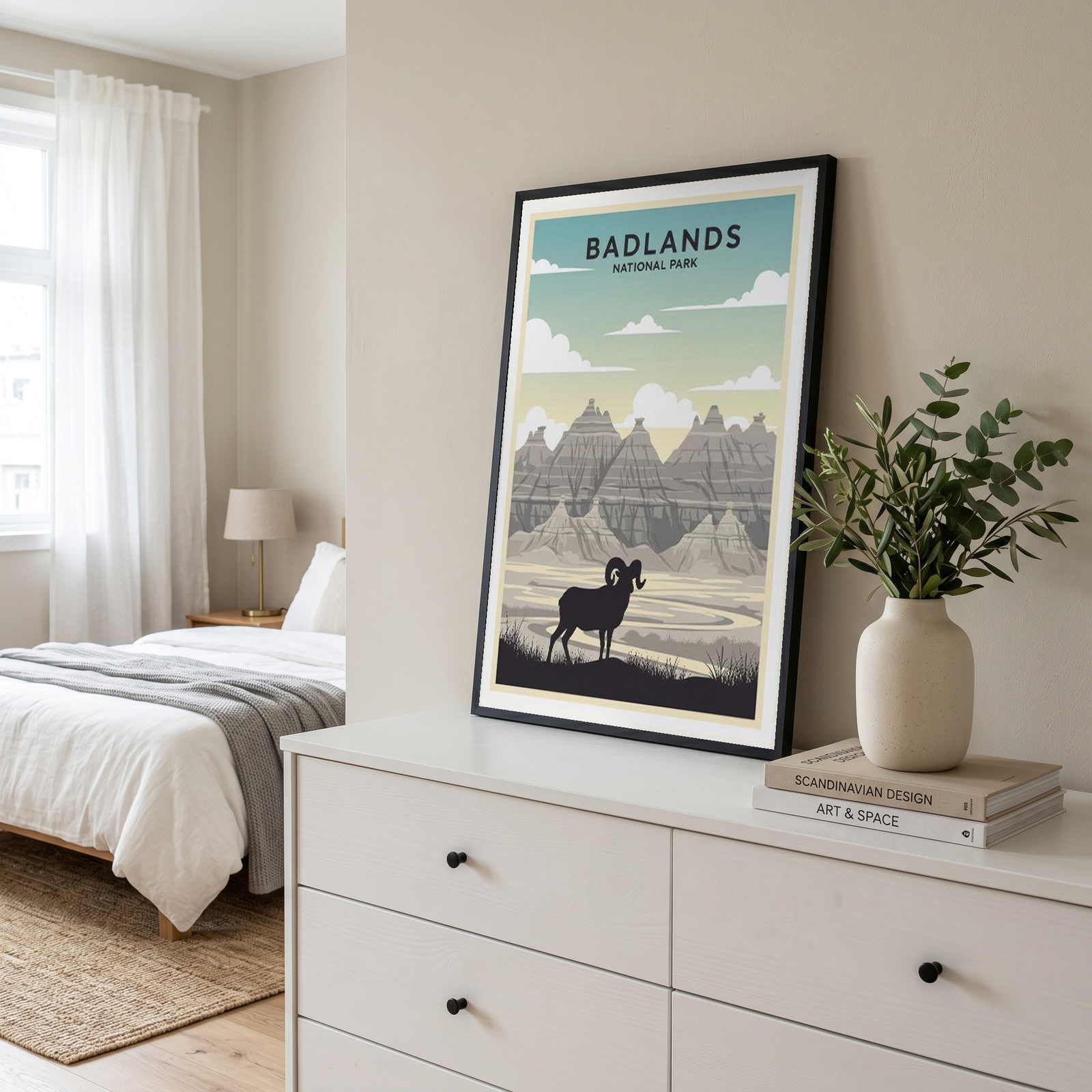 Badlands National Park Poster — Vintage Bighorn Sheep South Dakota Print